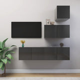 NNEVL 4 Piece TV Cabinet Set High Gloss Grey Chipboard