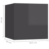 NNEVL Wall Mounted TV Cabinets 8 pcs High Gloss Grey 30.5x30x30 cm