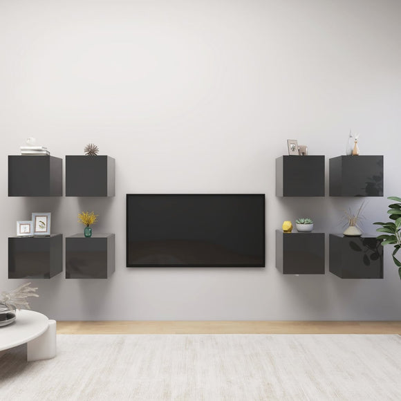 NNEVL Wall Mounted TV Cabinets 8 pcs High Gloss Grey 30.5x30x30 cm