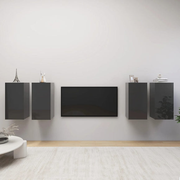 NNEVL TV Cabinets 4 pcs High Gloss Grey 30.5x30x60 cm Chipboard