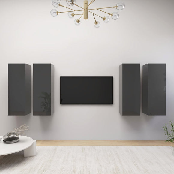 NNEVL TV Cabinets 4 pcs High Gloss Grey 30.5x30x90 cm Chipboard