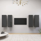 NNEVL TV Cabinets 4 pcs High Gloss Grey 30.5x30x90 cm Chipboard