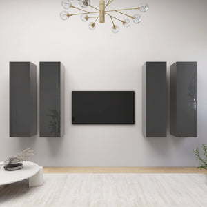 NNEVL TV Cabinets 4 pcs High Gloss Grey 30.5x30x110 cm Chipboard