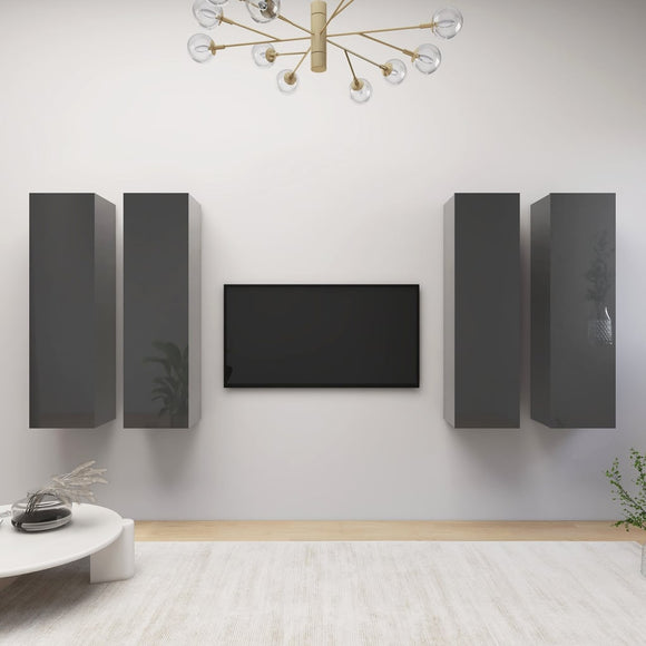 NNEVL TV Cabinets 4 pcs High Gloss Grey 30.5x30x110 cm Chipboard