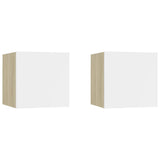 NNEVL Bedside Cabinets 2 pcs White & Sonoma Oak 30.5x30x30 cm Chipboard