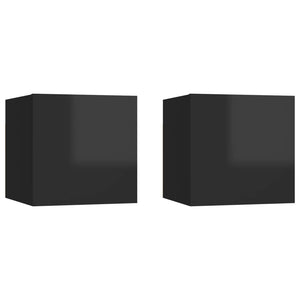 NNEVL Bedside Cabinets 2 pcs High Gloss Black 30.5x30x30 cm Chipboard