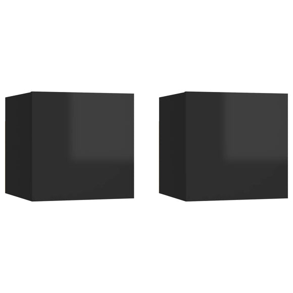 NNEVL Bedside Cabinets 2 pcs High Gloss Black 30.5x30x30 cm Chipboard