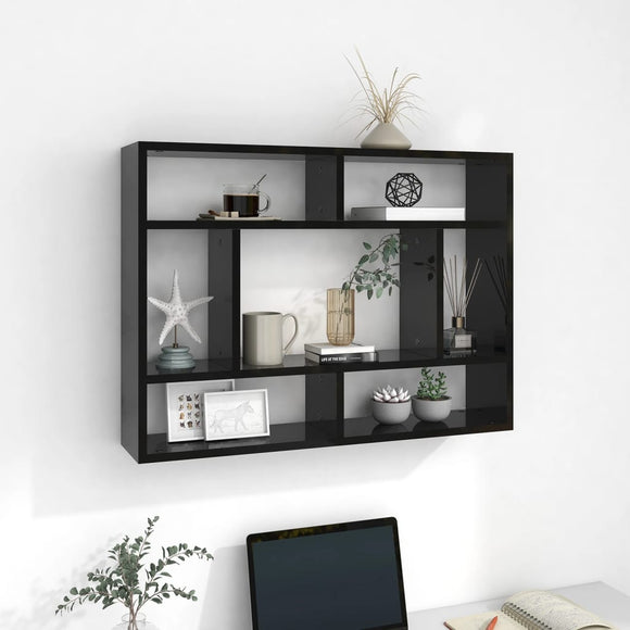 NNEVL Wall Shelf High Gloss Black 75x16x55 cm Chipboard