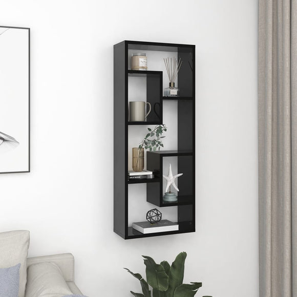 NNEVL Wall Shelf High Gloss Black 36x16x90 cm Chipboard