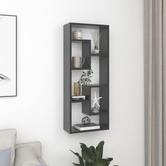 NNEVL Wall Shelf High Gloss Grey 36x16x90 cm Chipboard