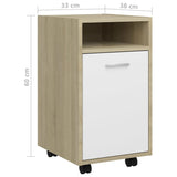 NNEVL Side Cabinet with Wheels White&Sonoma Oak 33x38x60 cm Chipboard