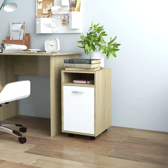 NNEVL Side Cabinet with Wheels White&Sonoma Oak 33x38x60 cm Chipboard