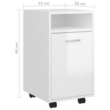 NNEVL Side Cabinet with Wheels High Gloss White 33x38x60 cm Chipboard