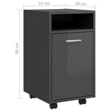 NNEVL Side Cabinet with Wheels High Gloss Grey 33x38x60 cm Chipboard