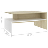 NNEVL Coffee Table White and Sonoma Oak 90x60x42.5cm Chipboard