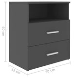 NNEVL Bed Cabinets 2 pcs Grey 50x32x60 cm