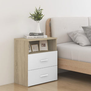 NNEVL Bed Cabinets 2 pcs Sonoma Oak and White 50x32x60cm