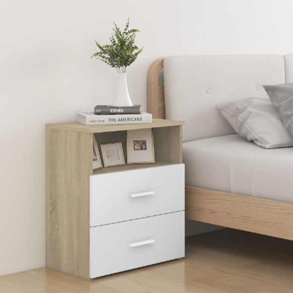 NNEVL Bed Cabinets 2 pcs Sonoma Oak and White 50x32x60cm