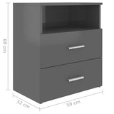 NNEVL Bed Cabinets 2 pcs High Gloss Grey 50x32x60 cm