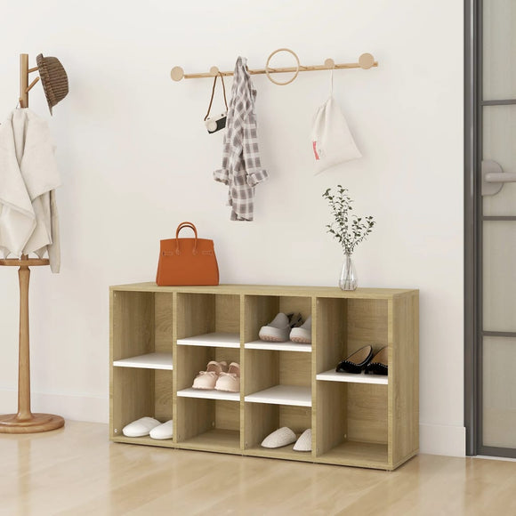 NNEVL Shoe Bench White and Sonoma Oak 103x30x54.5 cm Chipboard