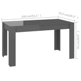 NNEVL Dining Table High Gloss Grey 140x74.5x76 cm Chipboard