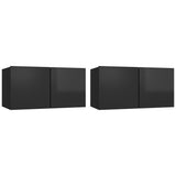 NNEVL Hanging TV Cabinets 2 pcs High Gloss Black 60x30x30 cm
