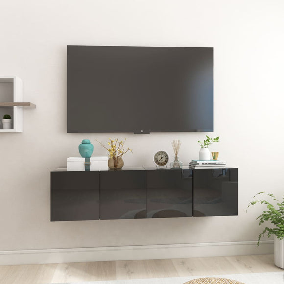 NNEVL Hanging TV Cabinets 2 pcs High Gloss Black 60x30x30 cm