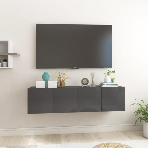 NNEVL Hanging TV Cabinets 2 pcs High Gloss Grey 60x30x30 cm