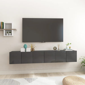 NNEVL Hanging TV Cabinets 3 pcs High Gloss Grey 60x30x30 cm