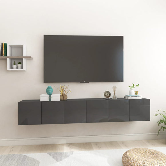 NNEVL Hanging TV Cabinets 3 pcs High Gloss Grey 60x30x30 cm