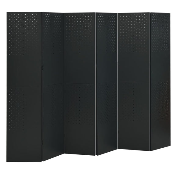 NNEVL 6-Panel Room Divider Black 240x180 cm Steel