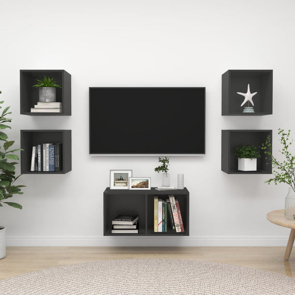 NNEVL 5 Piece TV Cabinet Set Grey Chipboard