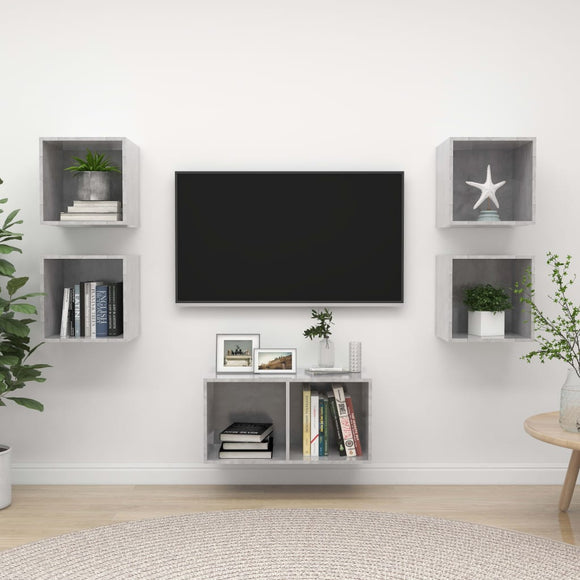NNEVL 5 Piece TV Cabinet Set Concrete Grey Chipboard