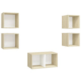 NNEVL 5 Piece TV Cabinet Set White and Sonoma Oak Chipboard