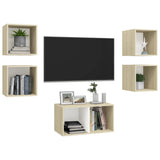 NNEVL 5 Piece TV Cabinet Set White and Sonoma Oak Chipboard