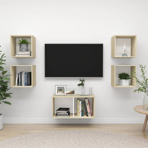 NNEVL 5 Piece TV Cabinet Set White and Sonoma Oak Chipboard