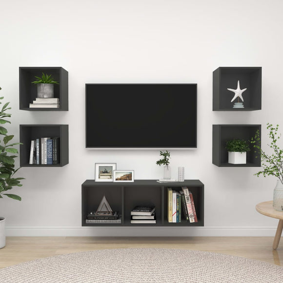 NNEVL 5 Piece TV Cabinet Set Grey Chipboard