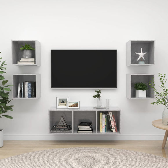 NNEVL 5 Piece TV Cabinet Set Concrete Grey Chipboard