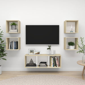 NNEVL 5 Piece TV Cabinet Set White and Sonoma Oak Chipboard