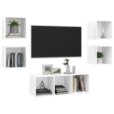 NNEVL 5 Piece TV Cabinet Set High Gloss White Chipboard