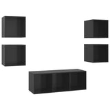 NNEVL 5 Piece TV Cabinet Set High Gloss Black Chipboard