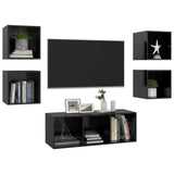 NNEVL 5 Piece TV Cabinet Set High Gloss Black Chipboard