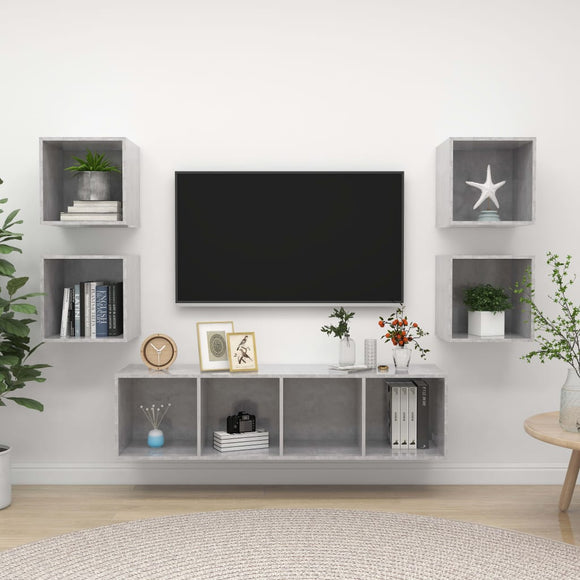 NNEVL 5 Piece TV Cabinet Set Concrete Grey Chipboard