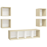 NNEVL 5 Piece TV Cabinet Set White and Sonoma Oak Chipboard