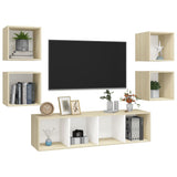 NNEVL 5 Piece TV Cabinet Set White and Sonoma Oak Chipboard
