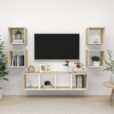 NNEVL 5 Piece TV Cabinet Set White and Sonoma Oak Chipboard