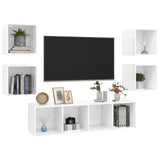 NNEVL 5 Piece TV Cabinet Set High Gloss White Chipboard