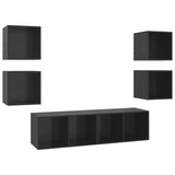 NNEVL 5 Piece TV Cabinet Set High Gloss Black Chipboard