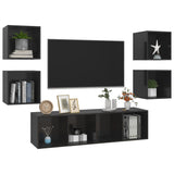 NNEVL 5 Piece TV Cabinet Set High Gloss Black Chipboard