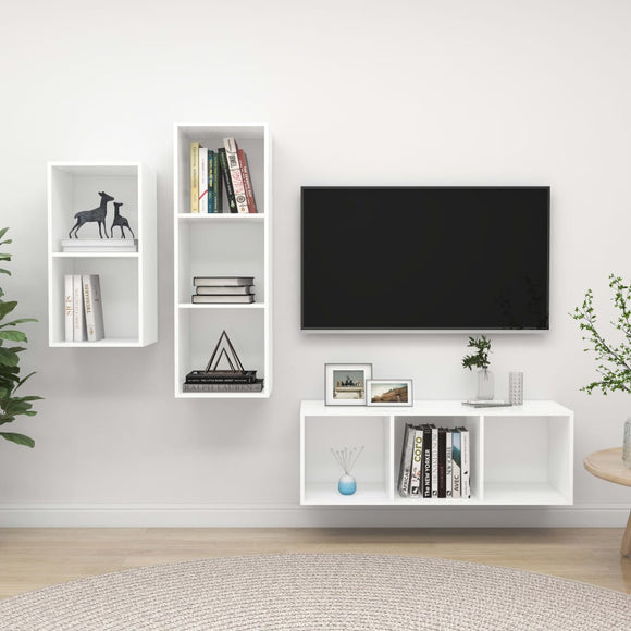 NNEVL 3 Piece TV Cabinet Set White Chipboard